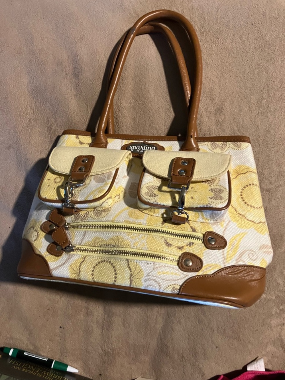 Spartina 449 Yellow Floral Shoulder Bag with Brown Trim